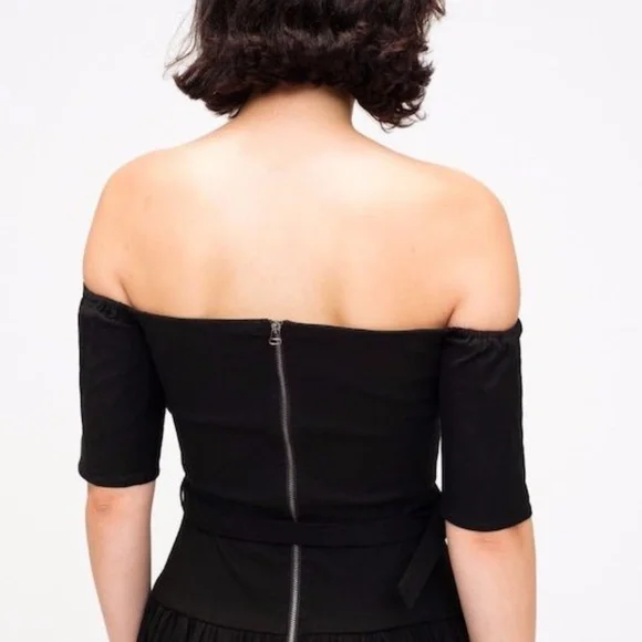 SEA New York Little Black Cocktail Dress off the Shoulder Linen/Cotton Sz 10 - Picture 2 of 16